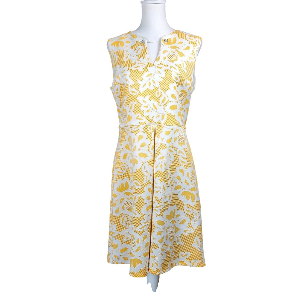 Kate and Lily Spring Wedding Guest Dress Women 14 Yellow White Fit Flare Stretch